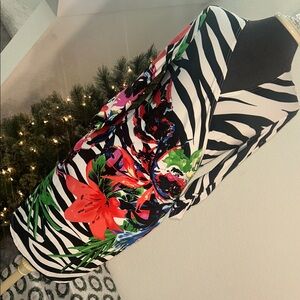 Joseph Ribkoff Black and White Zebra Print Dress with Floral Accents